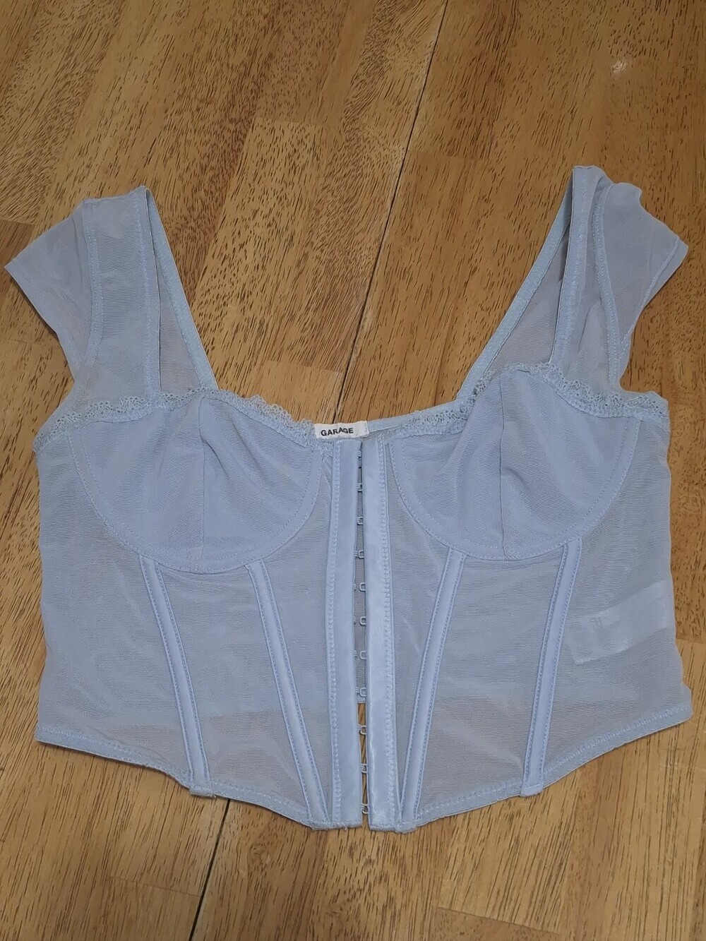 Garage Blue Corset Mesh Bustier Crop Top XXS